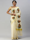 Kerala Tissue Krishna with Flute Printed Gold Jari Border Saree OKS37 Onam Collection