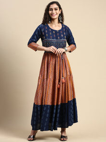  Elegant Embroidered and Printed Navy & Pink Umbrella Kurti EK21
