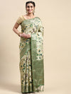 Beautiful Dola Silk Green Flower Digital Print with Jari Border Sarees DS02