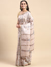 Semi Tussar Pink & Sandal Mixed Embroidery Saree ST89