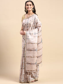  Semi Tussar Pink & Sandal Mixed Embroidery Saree ST89