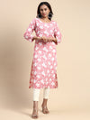Cotton Printed Round Neck Straight Cut Pink Kurti PK24