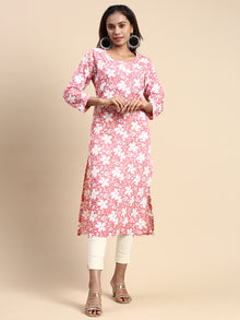  Cotton Printed Round Neck Straight Cut Pink Kurti PK24