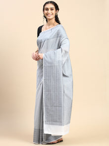  Stylish Grey Striped Design Semi Kora Cotton Saree SK87
