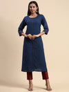 Cotton Plain Round Neck Straight Cut Navy Kurti CPK10