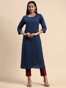  Cotton Plain Round Neck Straight Cut Navy Kurti CPK10