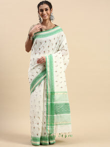  Semi Cotton Printed Saree White and Green SCS03