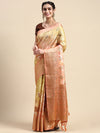 Semi Tussar Peach & Yellow Flower Printed Saree with Tassels STP15