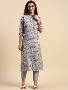  Cotton Printed Straight Cut Green and Purple Kurti EK16