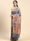 Stylish Copper Jari Grey Semi Kora Cotton Saree SK97