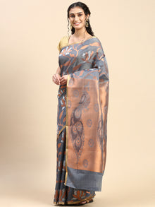 Stylish Copper Jari Grey Semi Kora Cotton Saree SK97