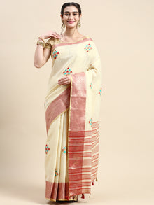  Divine Semi Linen Dark Sandal Diamond Printed Embroidery Saree SLPE02