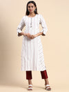 Cotton Embroidered Mandarin Collar Straight Cut Off White Kurti EK38