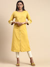 Cotton Plain Round Neck Straight Cut Mustard Kurti CPK07