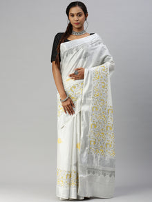  Kerala Tissue Printed Silver Jari Border Saree OKS31 Onam Collection