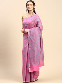  Stylish Grey & Pink Leaf Design Semi Kora Cotton Saree SK85
