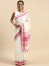 Semi Cotton Printed Saree White and Pink SCS08