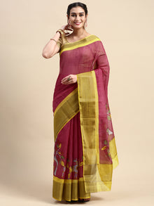  Elegant Semi Linen Purple & Mustard Saree SL51