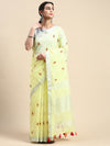 Classy Semi Linen Yellow Printed Embroidery Saree SLPE03