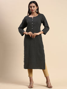 Cotton Printed Round Neck Straight Cut Black Kurti PK26