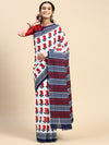 Elegant White & Navy Printed Pure Cotton Saree PCS56