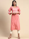 Cotton Embroidered Round Neck Straight Cut Pink Kurti EK33