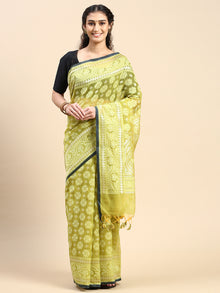  Stylish Flower Design Green Semi Kora Cotton Saree SK95