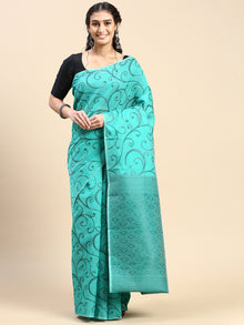  Stylish Green Leaf Design Semi Kora Cotton Saree SK89