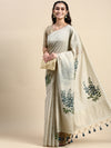 Womens Semi Tussar Grey Flower Embroidery Saree ST90