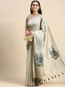  Womens Semi Tussar Grey Flower Embroidery Saree ST90