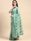 Elegant Semi Linen Green Flower Design Digital Printed Saree SL67
