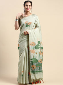  Womens Semi Tussar Sandal & Grey Flower Embroidery Saree ST92