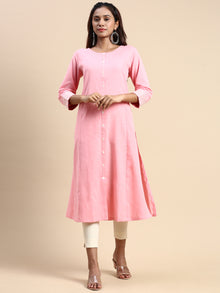  Cotton Plain Round Neck Straight Cut Pink Kurti CPK06
