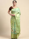 Semi Tussar Green Flower Printed Saree with Tassels STP13