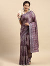Semi Tussar Purple & Sandal Flower Embroidery Saree ST93