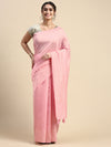 Elegant Semi Linen Plain Pink Saree SL50