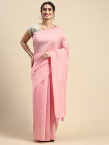  Elegant Semi Linen Plain Pink Saree SL50