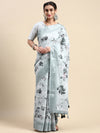 Alluring Semi Linen Grey Floral Printed Embroidery Saree SLPE09