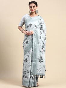  Alluring Semi Linen Grey Floral Printed Embroidery Saree SLPE09