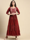 Elegant Embroidered and Printed Red & Sandal Umbrella Kurti EK20
