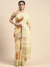 Elegant Semi Linen Flower Digital Light Sandal Saree SL58
