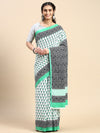 Elegant Green & White Flower Printed Pure Cotton Saree PCS51