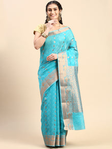  Stylish Copper Jari Green Semi Kora Cotton Saree SK92