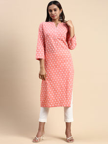  Cotton Printed Collar Neck Straight Cut Pink Kurti PK25