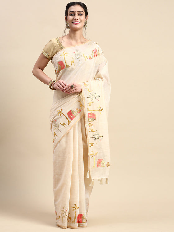 Elagent Bhagalpuri Jute Printed Sandal Saree BJS45