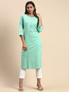 Cotton Plain Round Neck Straight Cut Green Kurti CPK02
