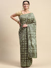Semi Cotton Green and Sandal Flower Printed Saree SCS24