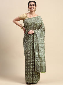  Semi Cotton Green and Sandal Flower Printed Saree SCS24