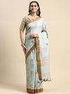 Gorgeous Semi Linen Gray Butta Printed Embroidery Saree SLPE08