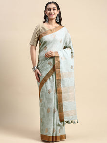  Gorgeous Semi Linen Gray Butta Printed Embroidery Saree SLPE08